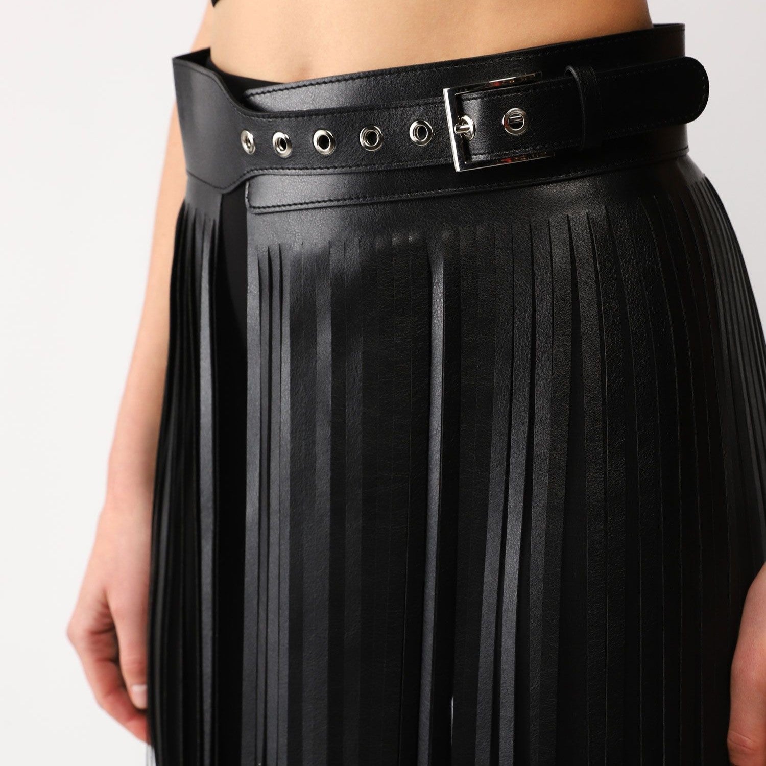 Imperial leather black franjes riem/skirt