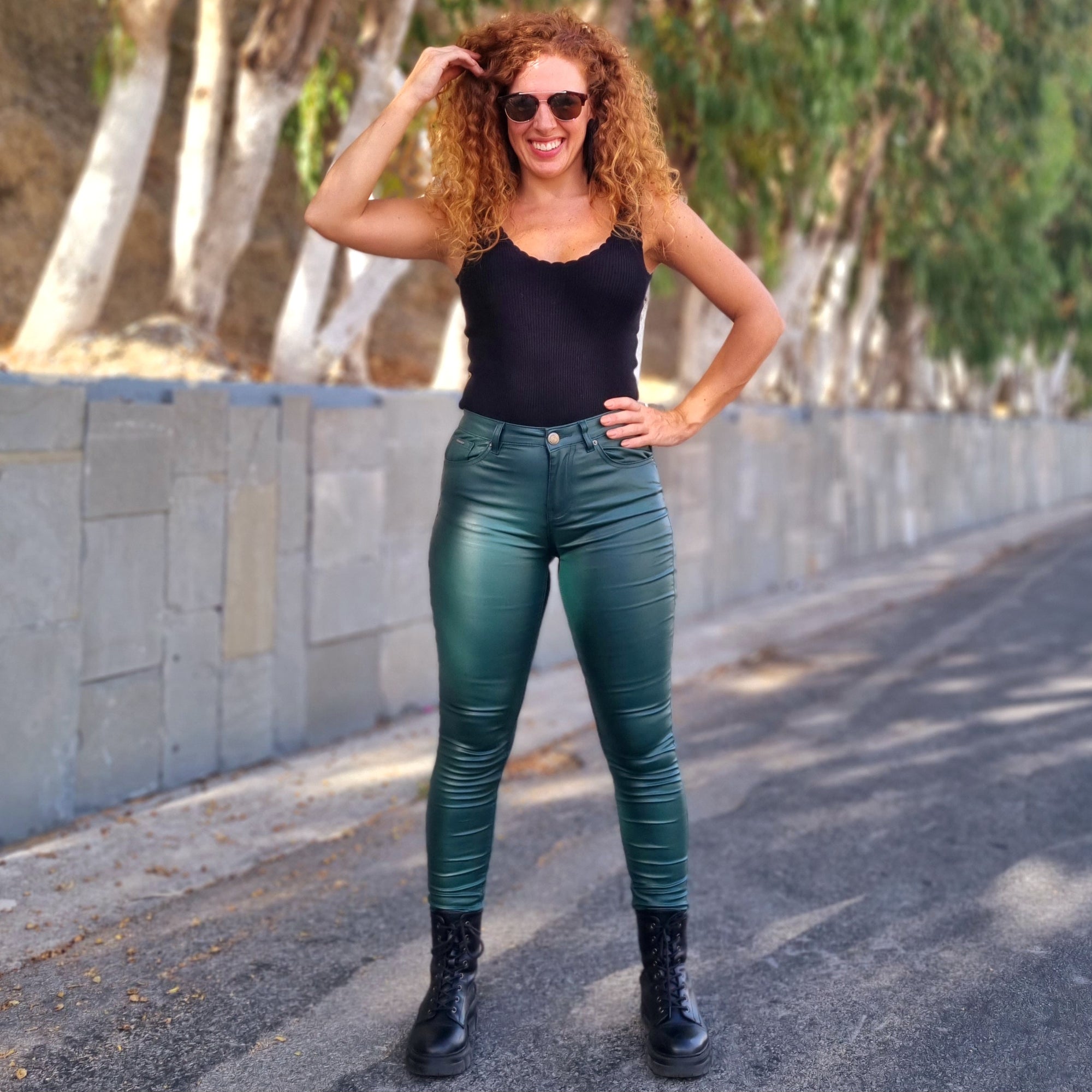 Leather green pants