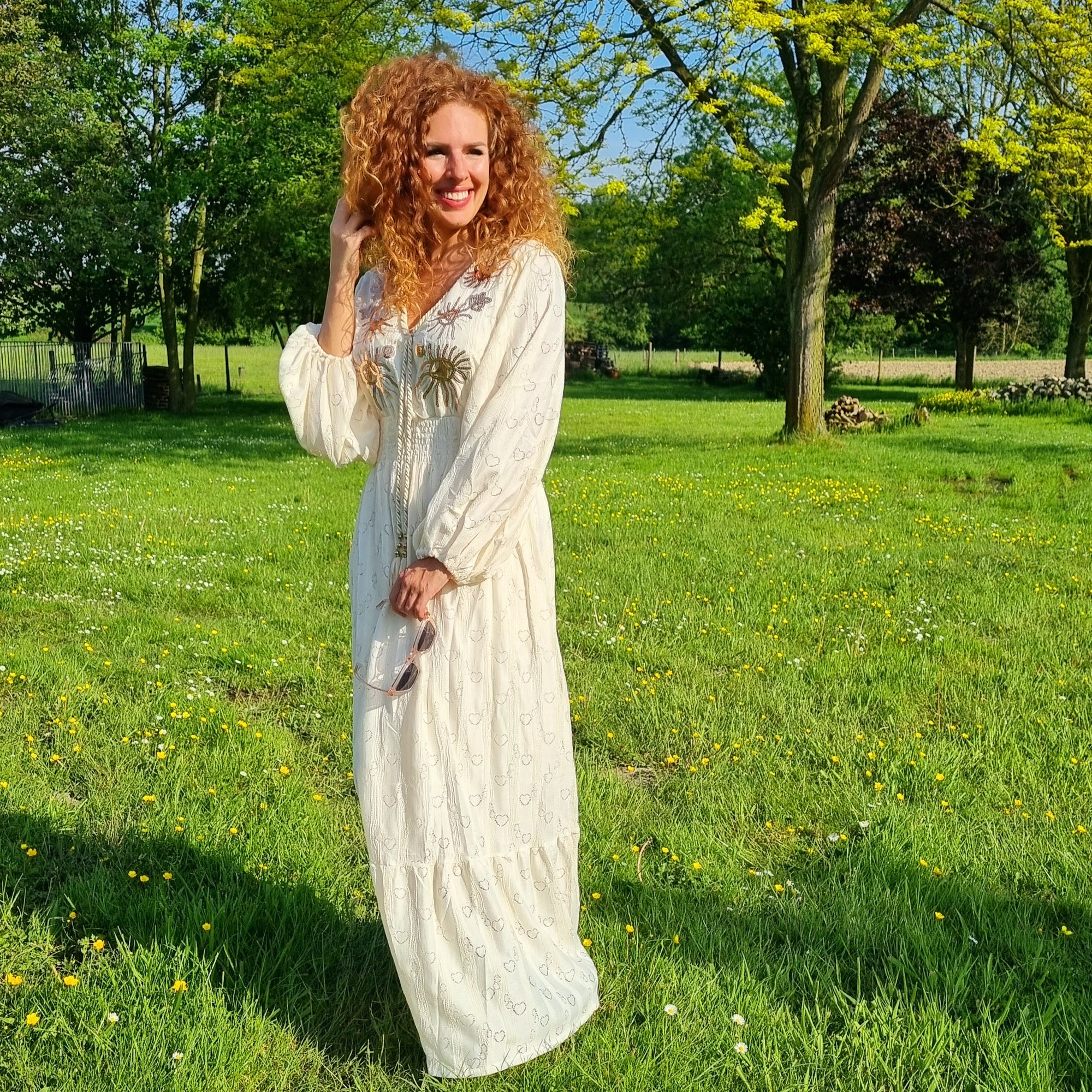 Aviv bohemian stone white long dress