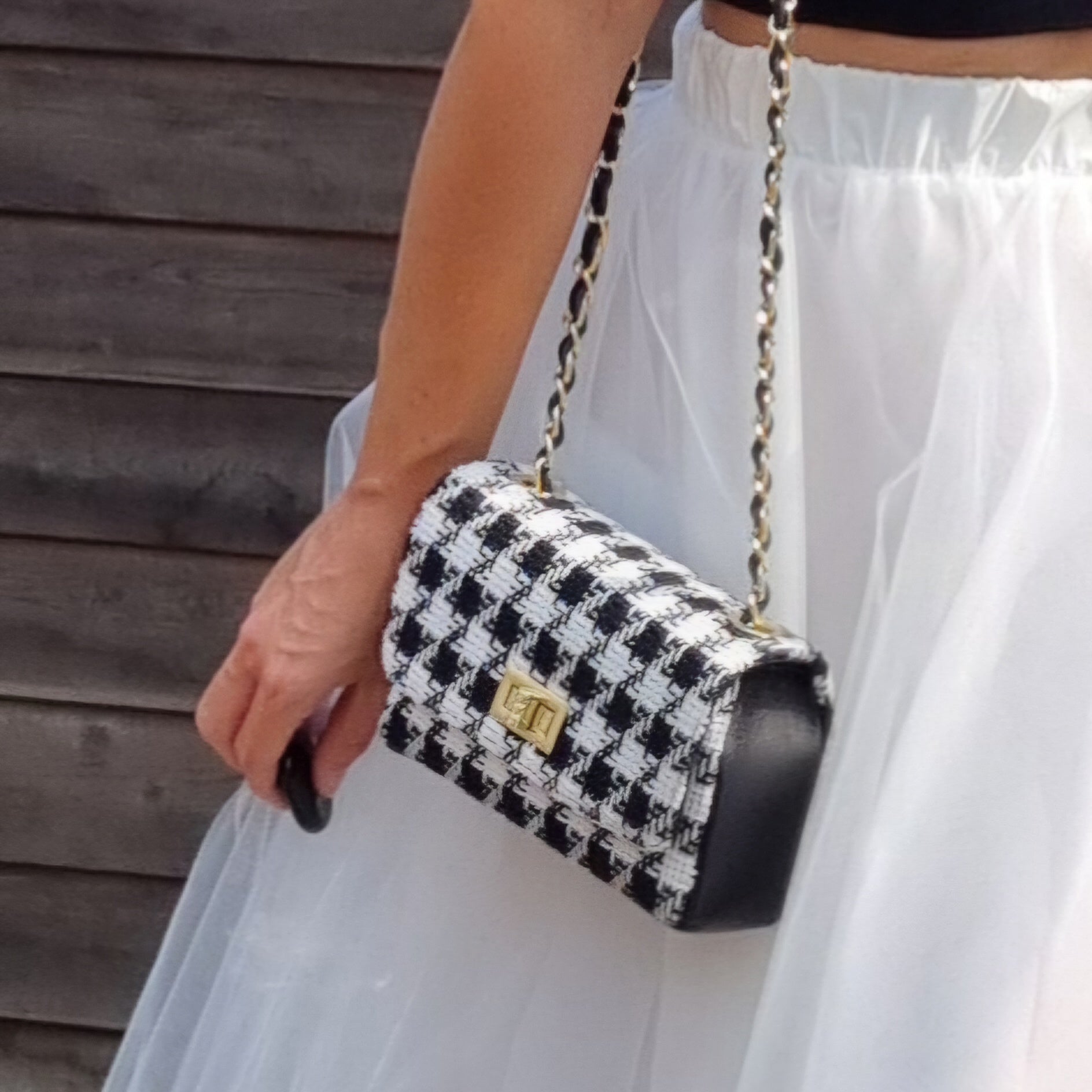 Mini white/black handbag