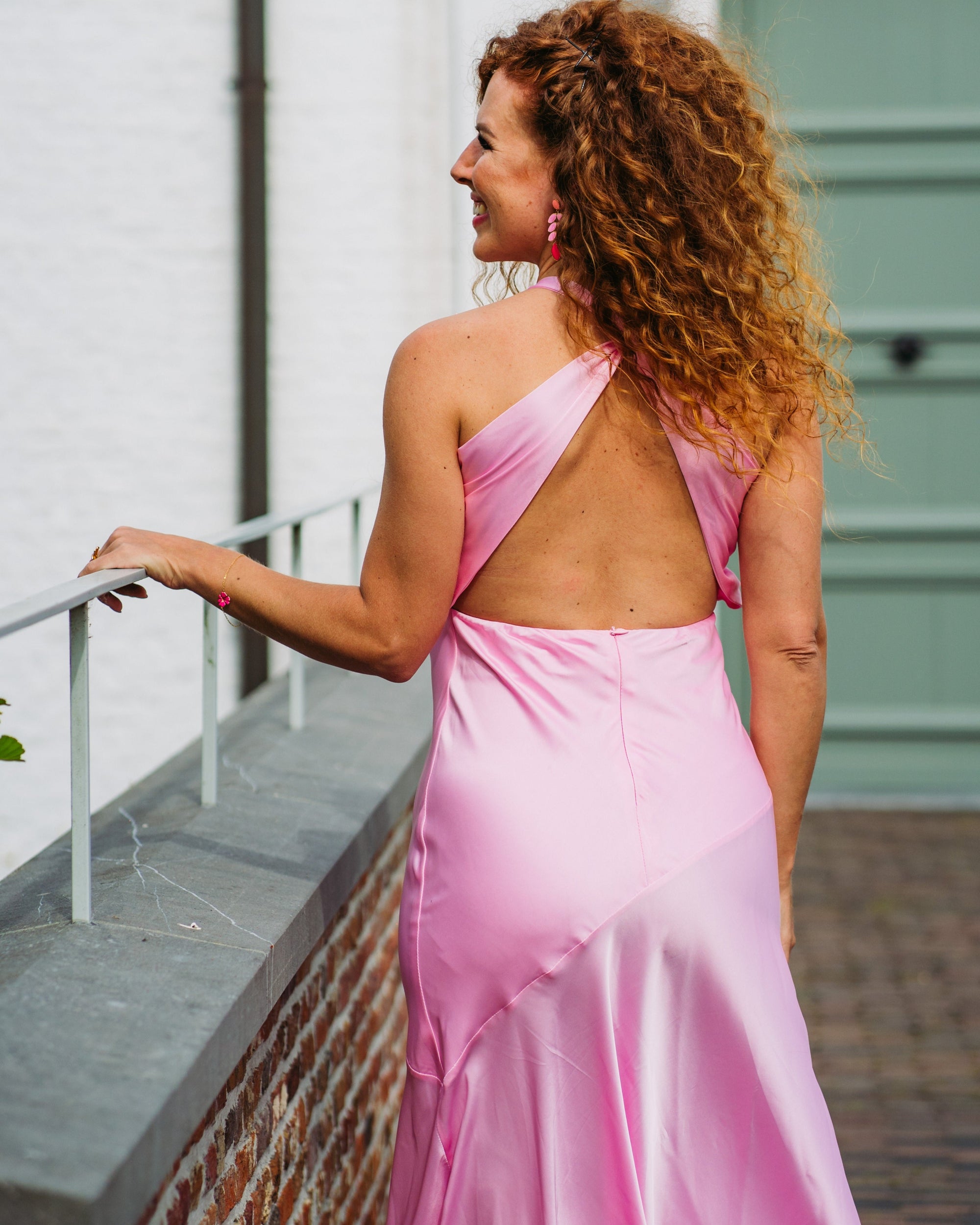 Emilia pink satin dress