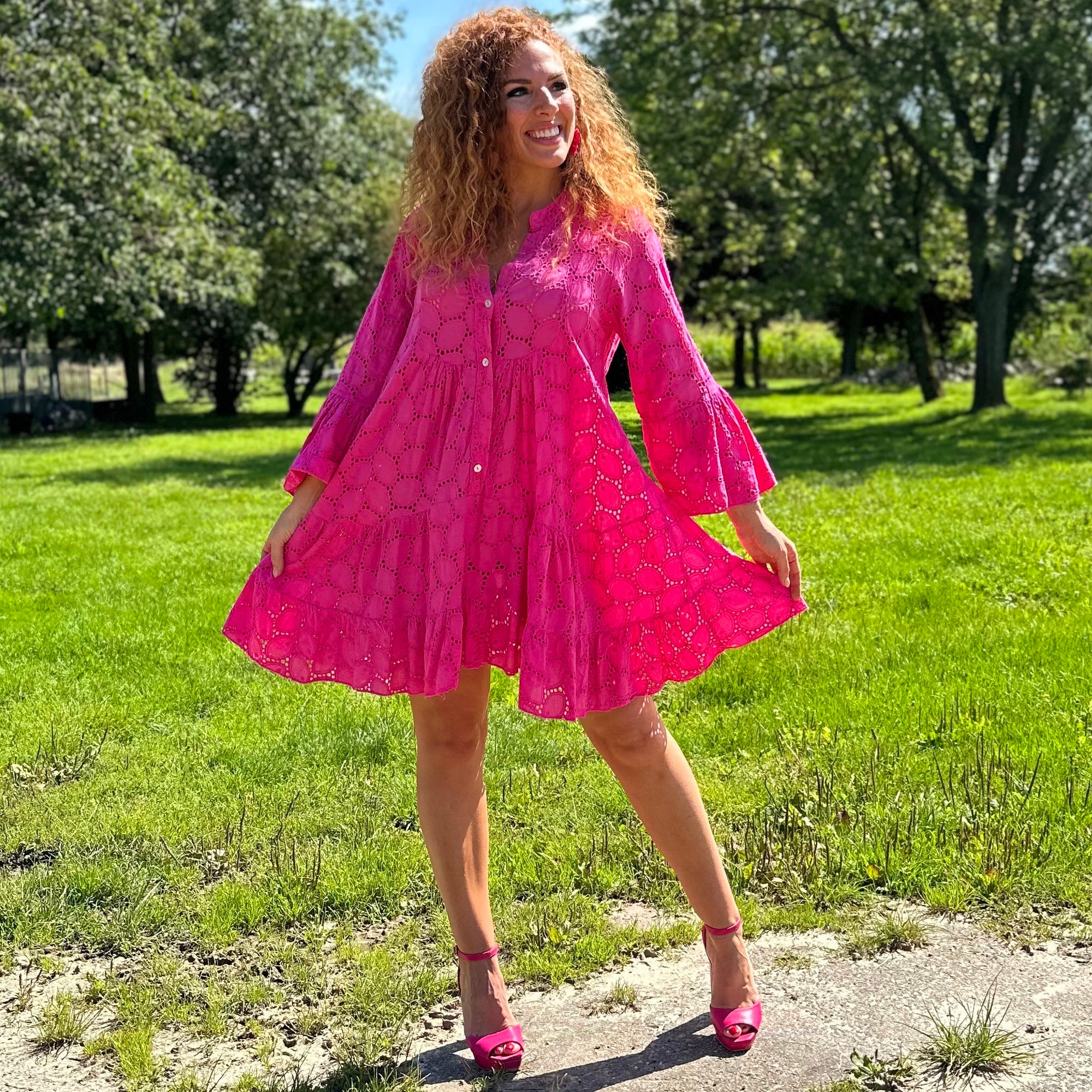 Reza pink spot dress