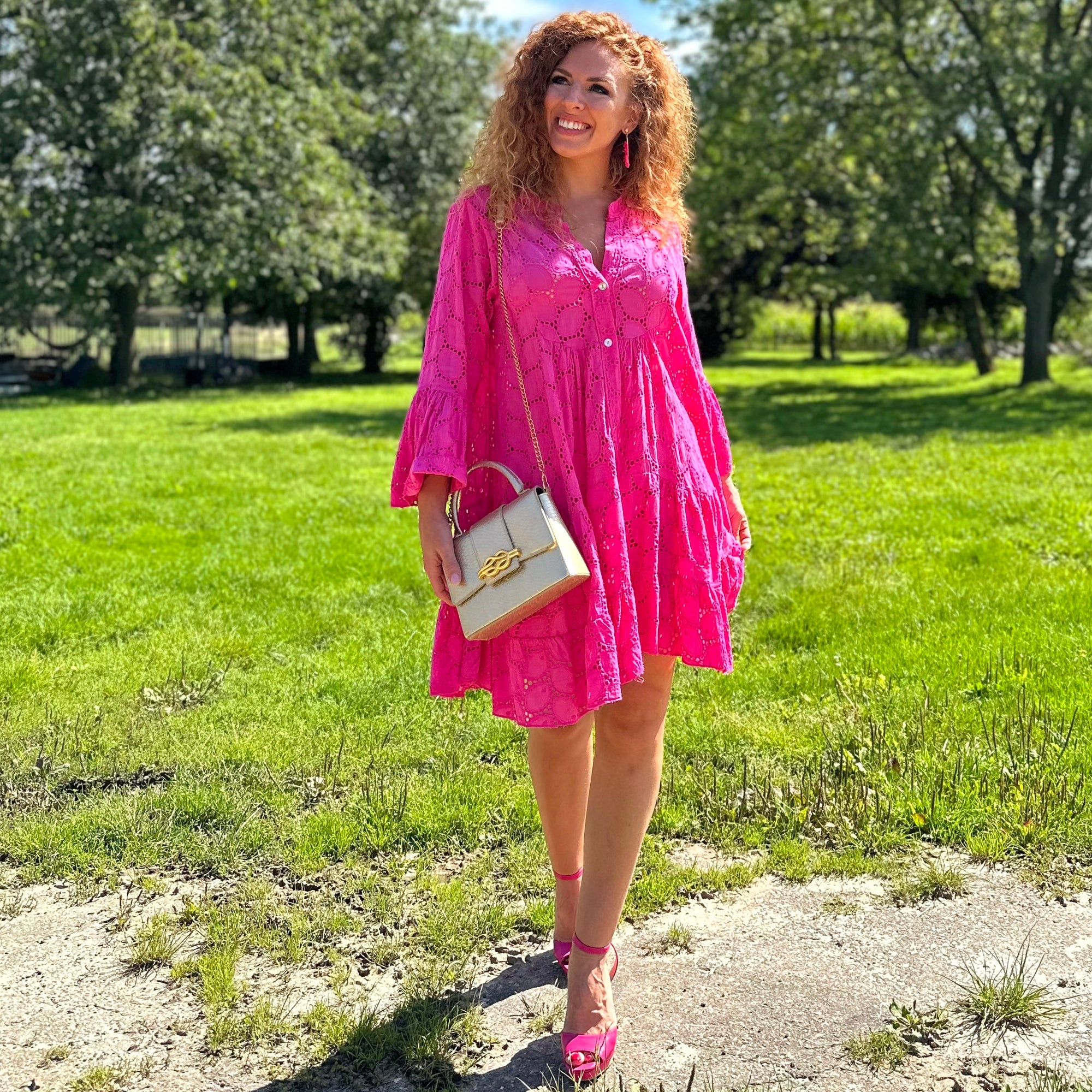 Reza pink spot dress