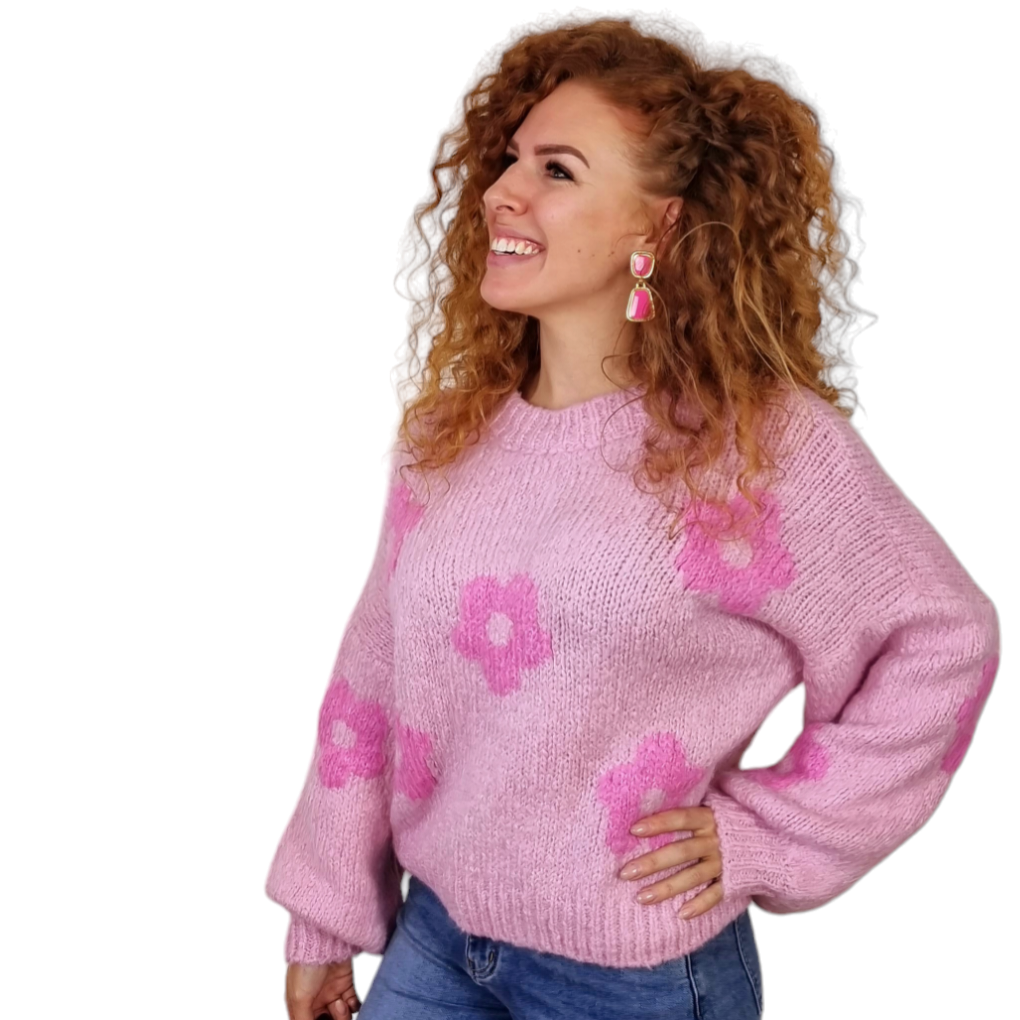 Amber pink flower sweater