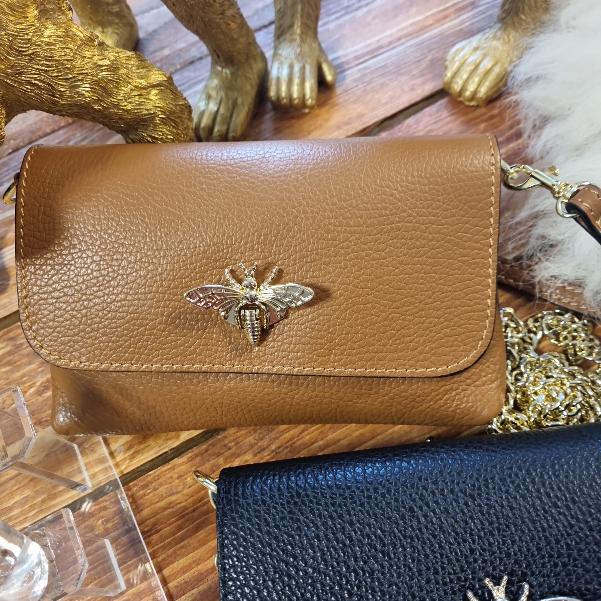 Brown mini leather handbag