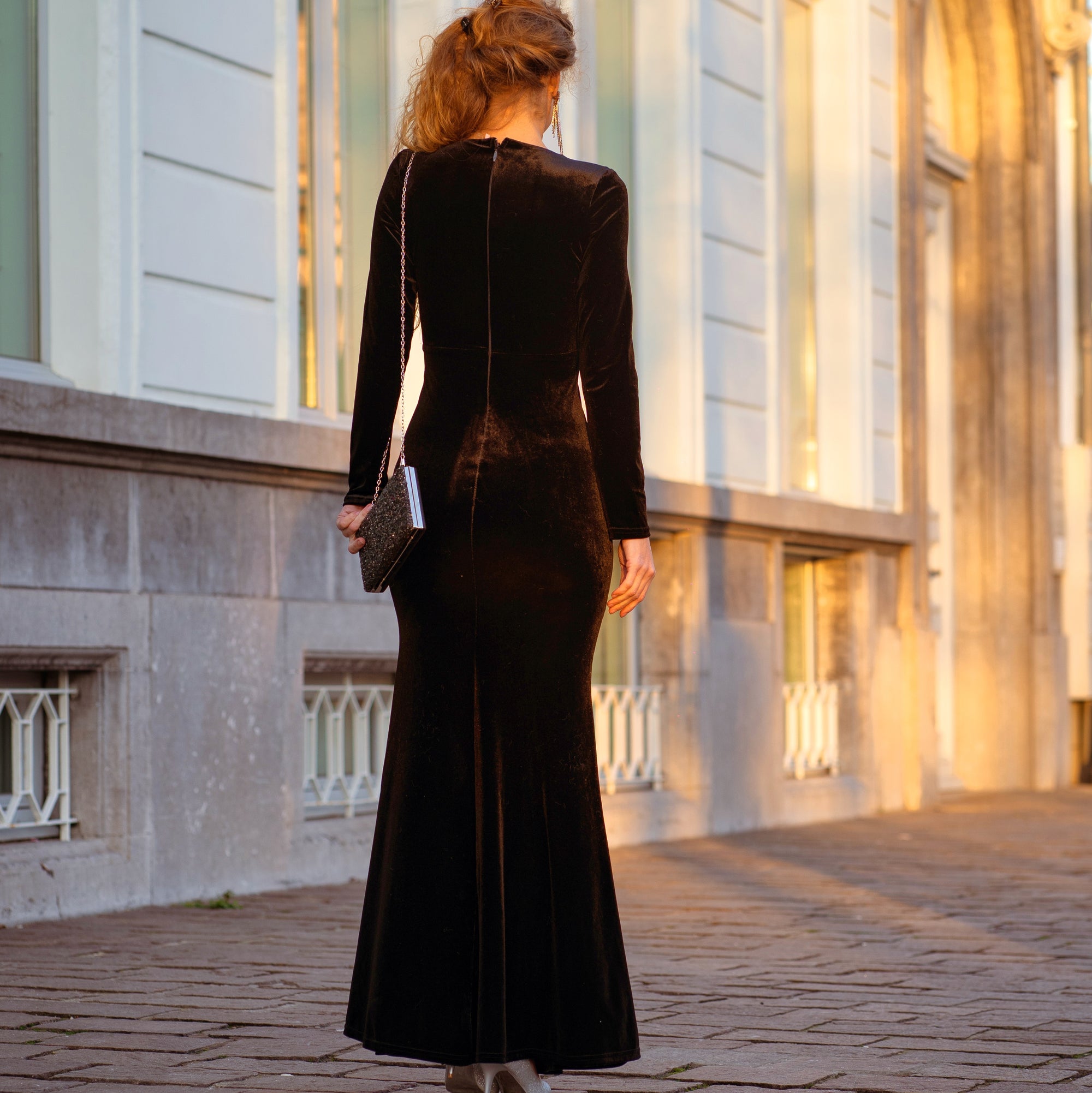 Eliana velvet long black dress