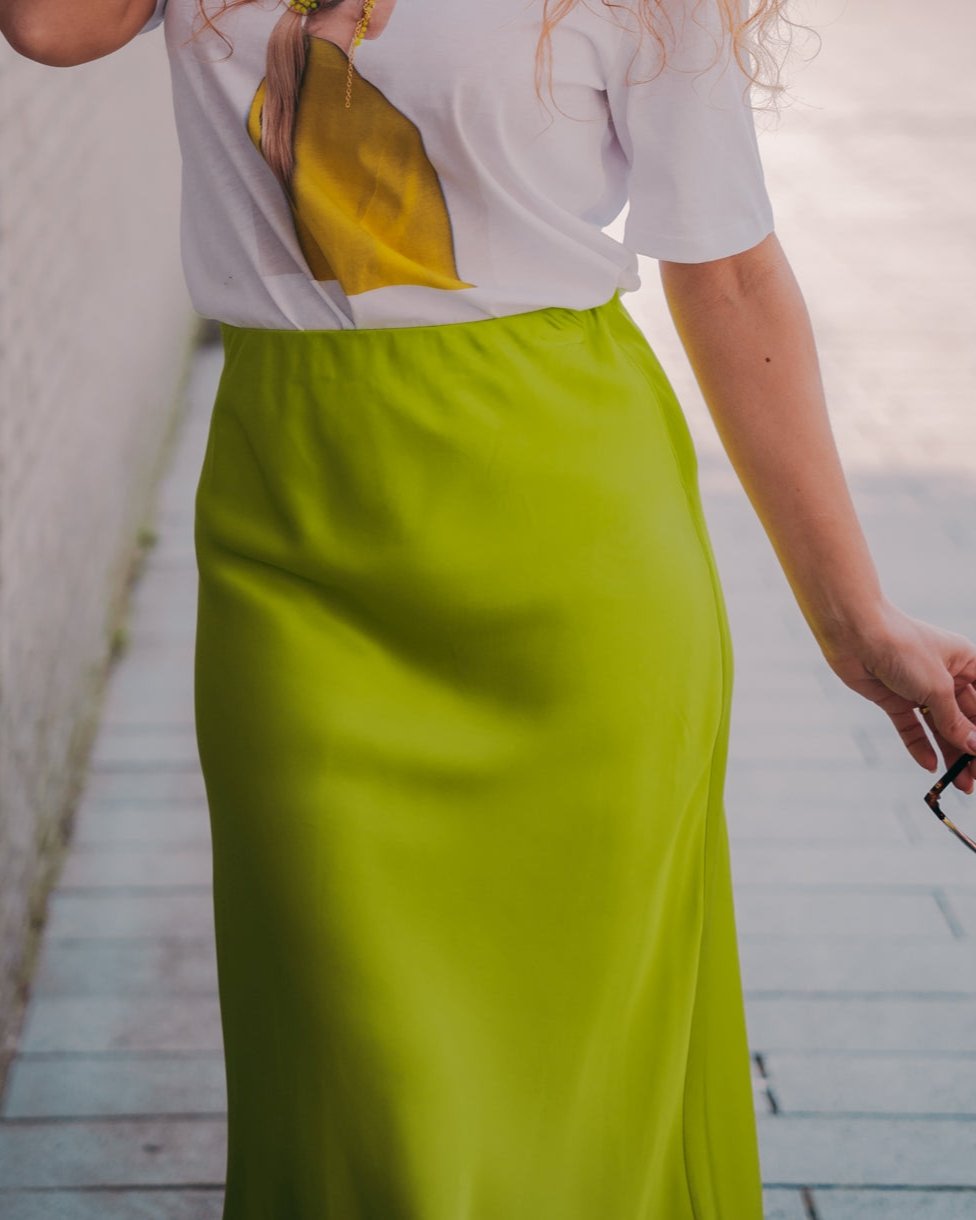 Colorful satin look green skirt