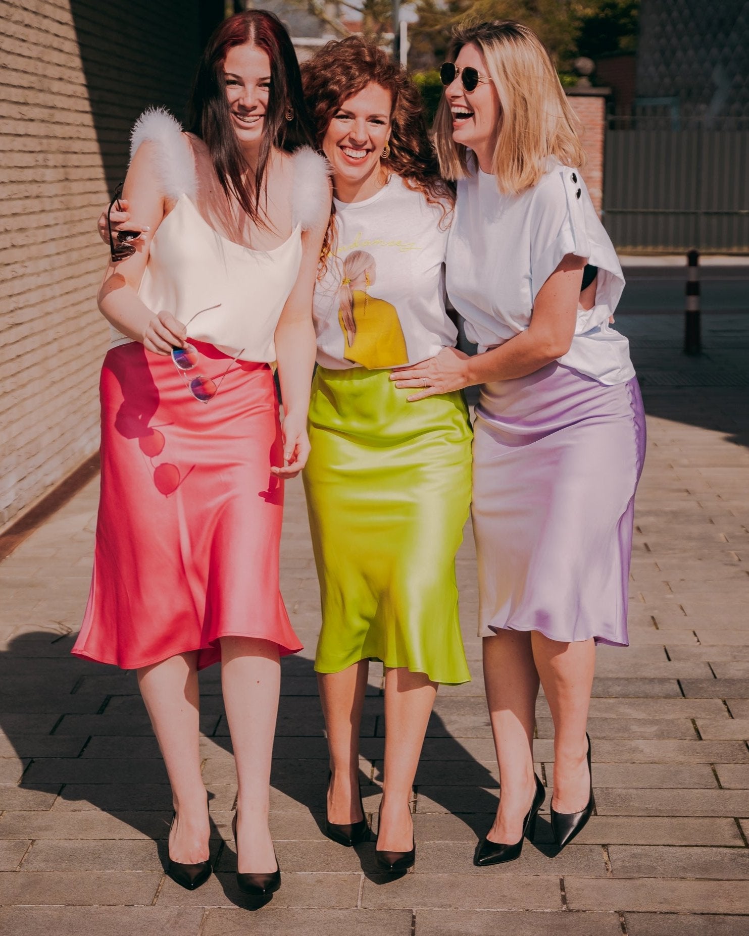 Colorful satin look green skirt