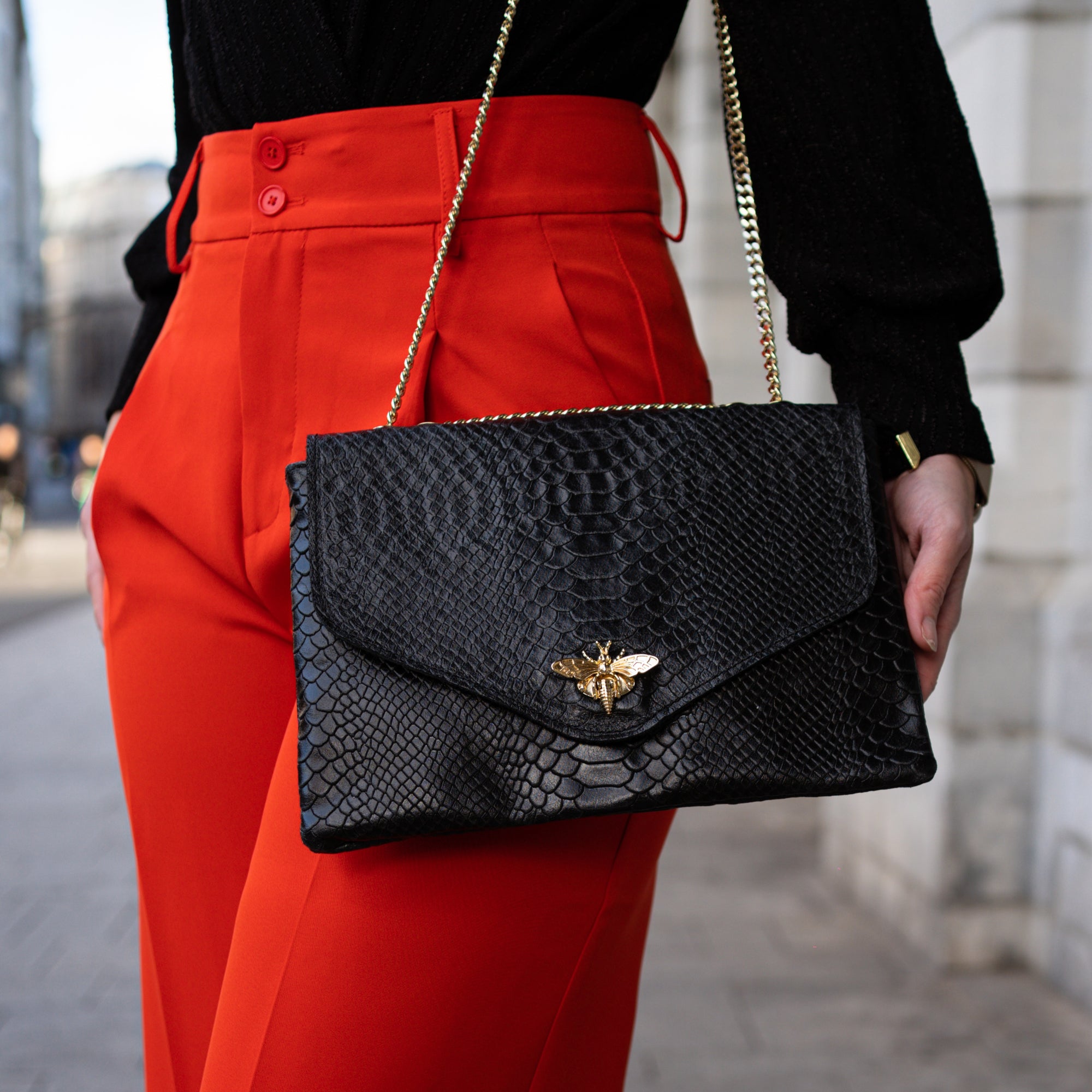 Lily black leather handbag